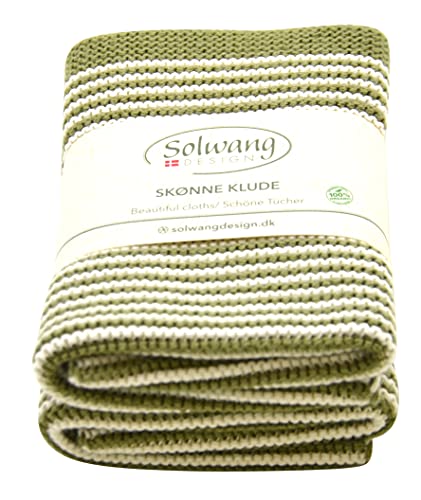 Solwang 2 Stück gestreifte Waschlappen aus 100 % Bio-Baumwolle in Strumpfstich-Strick, hergestellt in Indien, 25,4 cm, quadratisch (2 Stück, Natur/Olive Organic) von Solwang
