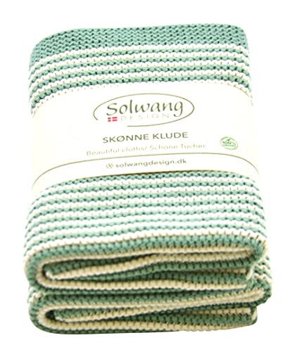 Solwang Waschlappen aus 100 % dänischer Bio-Baumwolle, mit Strumpfband, gestrickt, hergestellt in Indien, quadratisch, 25,4 cm, natur/rustikal, grün, 2 Stück von Solwang