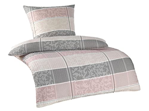 Soma Microfaser Seersucker Bettwäsche Reißverschluss 135x200 cm Bettbezug Kopfkissenbezug 80x80 cm Klara Rose rosa weiß von Soma
