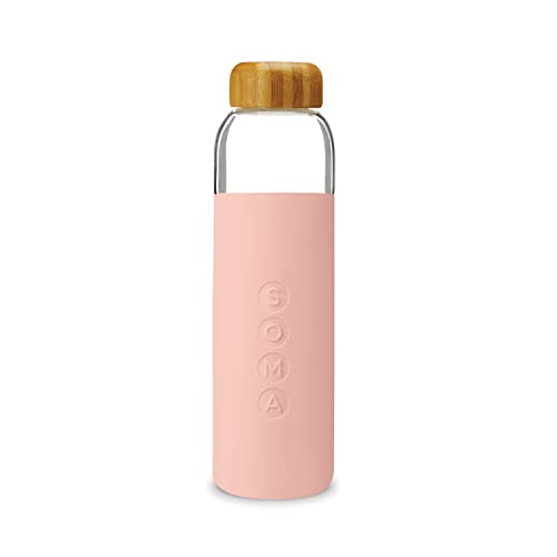 Soma 302-16-01, Blush BPA-freie Glas-Wasserflasche mit Silikonhülle von Soma