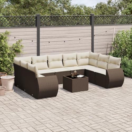 Somanki 10-TLG. Garten-Sofagarnitur mit Kissen Braun Poly Rattan, Balkonmöbel Set, Gartenmöbel Set, Gartenlounge Set, Terassenmöbel, Loungemöbel Terrasse - 3221812 von Somanki