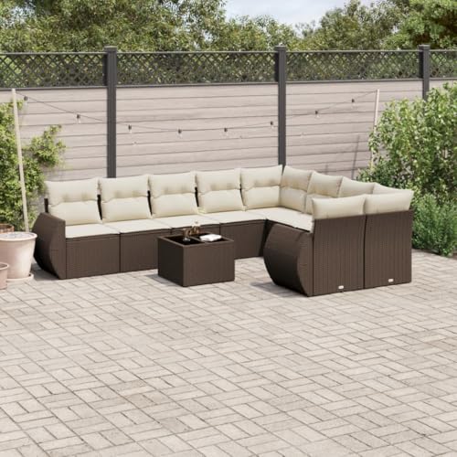 Somanki 10-TLG. Garten-Sofagarnitur mit Kissen Braun Poly Rattan, Balkonmöbel Set, Gartenmöbel Set, Gartenlounge Set, Terassenmöbel, Loungemöbel Terrasse - 3221852 von Somanki