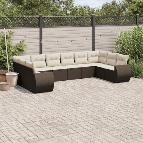 Somanki 10-TLG. Garten-Sofagarnitur mit Kissen Braun Poly Rattan, Balkonmöbel Set, Gartenmöbel Set, Gartenlounge Set, Terassenmöbel, Loungemöbel Terrasse - 3221872 von Somanki