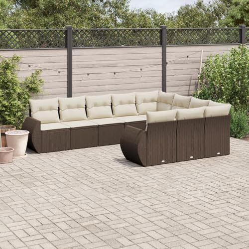Somanki 10-TLG. Garten-Sofagarnitur mit Kissen Braun Poly Rattan, Balkonmöbel Set, Gartenmöbel Set, Gartenlounge Set, Terassenmöbel, Loungemöbel Terrasse - 3221892 von Somanki