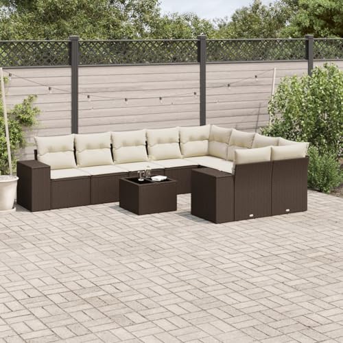 Somanki 10-TLG. Garten-Sofagarnitur mit Kissen Braun Poly Rattan, Balkonmöbel Set, Gartenmöbel Set, Gartenlounge Set, Terassenmöbel, Loungemöbel Terrasse - 3223052 von Somanki
