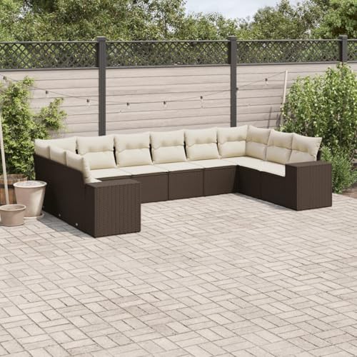 Somanki 10-TLG. Garten-Sofagarnitur mit Kissen Braun Poly Rattan, Balkonmöbel Set, Gartenmöbel Set, Gartenlounge Set, Terassenmöbel, Loungemöbel Terrasse - 3223072 von Somanki