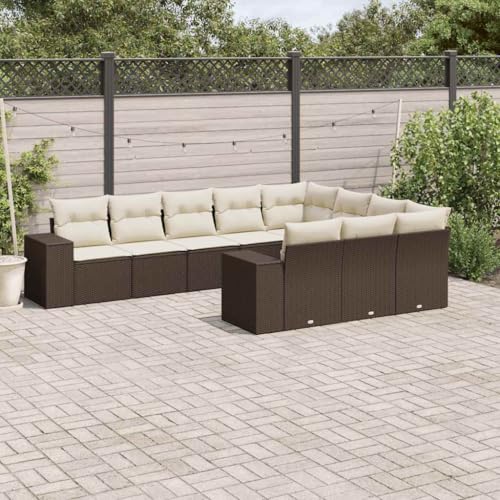 Somanki 10-TLG. Garten-Sofagarnitur mit Kissen Braun Poly Rattan, Balkonmöbel Set, Gartenmöbel Set, Gartenlounge Set, Terassenmöbel, Loungemöbel Terrasse - 3223092 von Somanki
