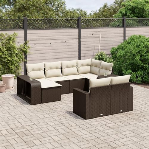 Somanki 10-TLG. Garten-Sofagarnitur mit Kissen Braun Poly Rattan, Balkonmöbel Set, Gartenmöbel Set, Gartenlounge Set, Terassenmöbel, Loungemöbel Terrasse - 3261293 von Somanki