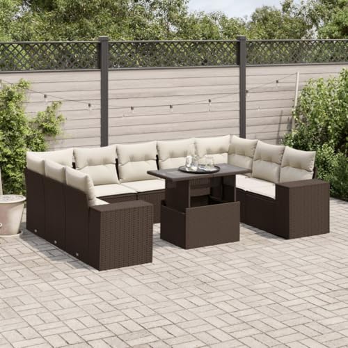 Somanki 10-TLG. Garten-Sofagarnitur mit Kissen Braun Poly Rattan, Balkonmöbel Set, Gartenmöbel Set, Gartenlounge Set, Terassenmöbel, Loungemöbel Terrasse - 3269373 von Somanki