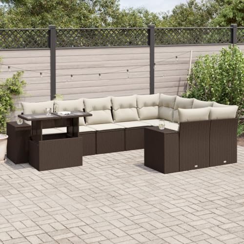 Somanki 10-TLG. Garten-Sofagarnitur mit Kissen Braun Poly Rattan, Balkonmöbel Set, Gartenmöbel Set, Gartenlounge Set, Terassenmöbel, Loungemöbel Terrasse - 3269403 von Somanki