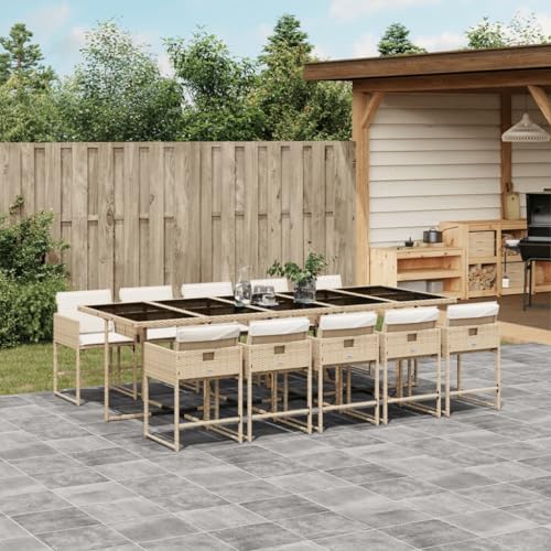 Somanki 11-TLG. Garten-Essgruppe mit Kissen Beige Poly Rattan, Esstisch Mit Stühlen Set, Gartenmöbel Sitzgruppe, Balkon Möbel, Gartenlounge Set, Terrassenmöbel, Balkonmöbel Set - 3211294 von Somanki