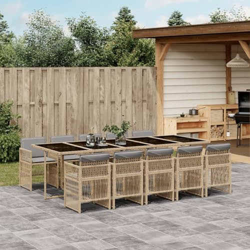 Somanki 11-TLG. Garten-Essgruppe mit Kissen Grau Poly Rattan, Esstisch Mit Stühlen Set, Gartenmöbel Sitzgruppe, Balkon Möbel, Gartenlounge Set, Terrassenmöbel, Balkonmöbel Set - 3210932 von Somanki
