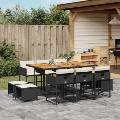 Somanki 11-TLG. Garten-Essgruppe mit Kissen Schwarz Poly Rattan, Esstisch Mit Stühlen Set, Gartenmöbel Sitzgruppe, Balkon Möbel, Gartenlounge Set, Terrassenmöbel, Balkonmöbel Set - 3211335 von Somanki
