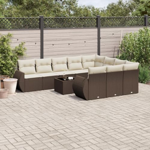 Somanki 11-TLG. Garten-Sofagarnitur mit Kissen Braun Poly Rattan, Balkonmöbel Set, Gartenmöbel Set, Gartenlounge Set, Terassenmöbel, Loungemöbel Terrasse - 3221902 von Somanki
