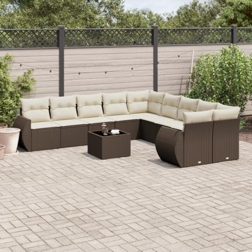 Somanki 11-TLG. Garten-Sofagarnitur mit Kissen Braun Poly Rattan, Balkonmöbel Set, Gartenmöbel Set, Gartenlounge Set, Terassenmöbel, Loungemöbel Terrasse - 3221922 von Somanki
