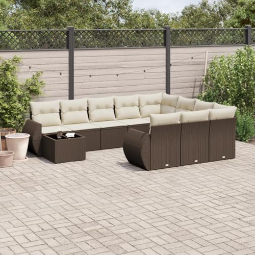 Somanki 11-TLG. Garten-Sofagarnitur mit Kissen Braun Poly Rattan, Balkonmöbel Set, Gartenmöbel Set, Gartenlounge Set, Terassenmöbel, Loungemöbel Terrasse - 3221932 von Somanki