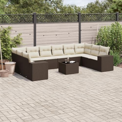 Somanki 11-TLG. Garten-Sofagarnitur mit Kissen Braun Poly Rattan, Balkonmöbel Set, Gartenmöbel Set, Gartenlounge Set, Terassenmöbel, Loungemöbel Terrasse - 3223082 von Somanki