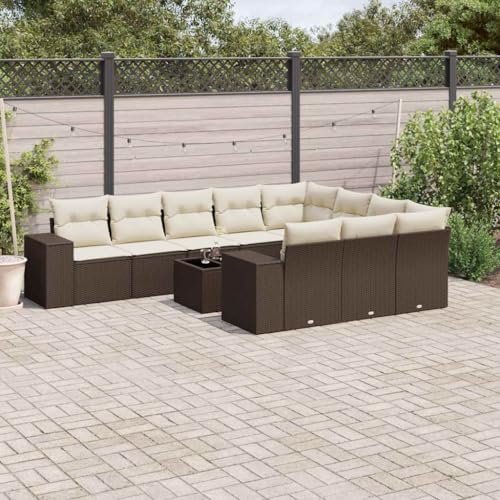 Somanki 11-TLG. Garten-Sofagarnitur mit Kissen Braun Poly Rattan, Balkonmöbel Set, Gartenmöbel Set, Gartenlounge Set, Terassenmöbel, Loungemöbel Terrasse - 3223102 von Somanki