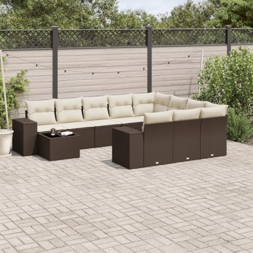 Somanki 11-TLG. Garten-Sofagarnitur mit Kissen Braun Poly Rattan, Balkonmöbel Set, Gartenmöbel Set, Gartenlounge Set, Terassenmöbel, Loungemöbel Terrasse - 3223132 von Somanki