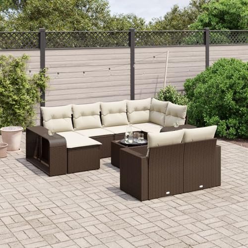 Somanki 11-TLG. Garten-Sofagarnitur mit Kissen Braun Poly Rattan, Balkonmöbel Set, Gartenmöbel Set, Gartenlounge Set, Terassenmöbel, Loungemöbel Terrasse - 3228913 von Somanki