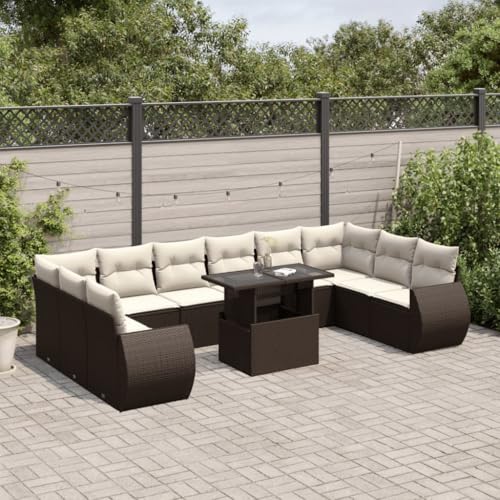 Somanki 11-TLG. Garten-Sofagarnitur mit Kissen Braun Poly Rattan, Balkonmöbel Set, Gartenmöbel Set, Gartenlounge Set, Terassenmöbel, Loungemöbel Terrasse - 3268783 von Somanki