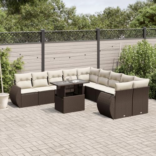 Somanki 11-TLG. Garten-Sofagarnitur mit Kissen Braun Poly Rattan, Balkonmöbel Set, Gartenmöbel Set, Gartenlounge Set, Terassenmöbel, Loungemöbel Terrasse - 3268803 von Somanki