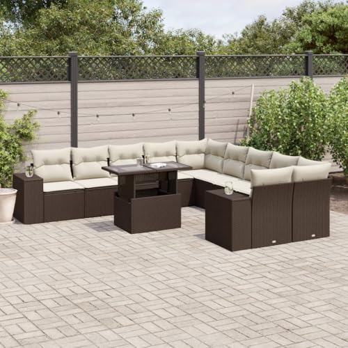 Somanki 11-TLG. Garten-Sofagarnitur mit Kissen Braun Poly Rattan, Balkonmöbel Set, Gartenmöbel Set, Gartenlounge Set, Terassenmöbel, Loungemöbel Terrasse - 3269433 von Somanki