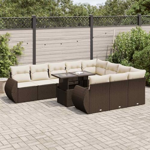 Somanki 11-TLG. Garten-Sofagarnitur mit Kissen Braun Poly Rattan, Balkonmöbel Set, Gartenmöbel Set, Gartenlounge Set, Terassenmöbel, Loungemöbel Terrasse - 3326714 von Somanki