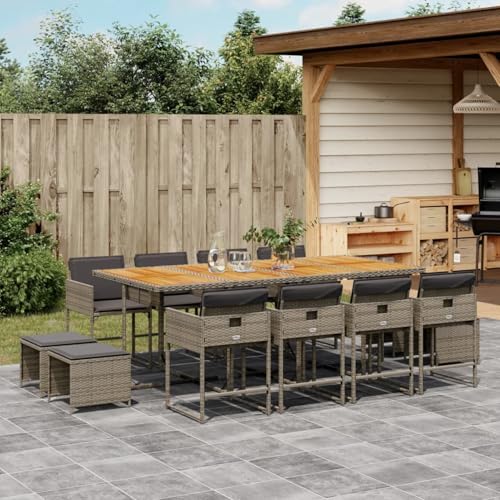 Somanki 13-TLG. Garten-Essgruppe mit Kissen Grau Poly Rattan, Esstisch Mit Stühlen Set, Gartenmöbel Sitzgruppe, Balkon Möbel, Gartenlounge Set, Terrassenmöbel, Balkonmöbel Set - 3211346 von Somanki