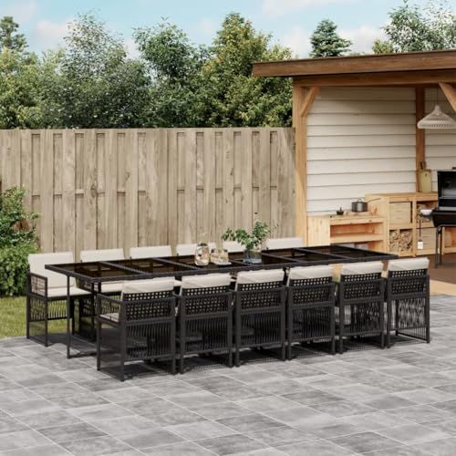 Somanki 13-TLG. Garten-Essgruppe mit Kissen Schwarz Poly Rattan, Esstisch Mit Stühlen Set, Gartenmöbel Sitzgruppe, Balkon Möbel, Gartenlounge Set, Terrassenmöbel, Balkonmöbel Set - 3210942 von Somanki