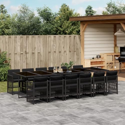 Somanki 13-TLG. Garten-Essgruppe mit Kissen Schwarz Poly Rattan, Esstisch Mit Stühlen Set, Gartenmöbel Sitzgruppe, Balkon Möbel, Gartenlounge Set, Terrassenmöbel, Balkonmöbel Set - 3210943 von Somanki
