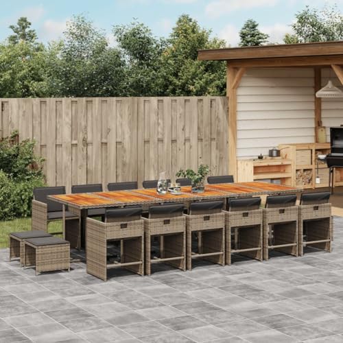 Somanki 17-TLG. Garten-Essgruppe mit Kissen Grau Poly Rattan, Esstisch Mit Stühlen Set, Gartenmöbel Sitzgruppe, Balkon Möbel, Gartenlounge Set, Terrassenmöbel, Balkonmöbel Set - 3211190 von Somanki