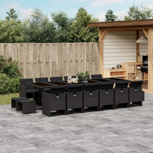 Somanki 17-TLG. Garten-Essgruppe mit Kissen Schwarz Poly Rattan, Esstisch Mit Stühlen Set, Gartenmöbel Sitzgruppe, Balkon Möbel, Gartenlounge Set, Terrassenmöbel, Balkonmöbel Set - 3210643 von Somanki