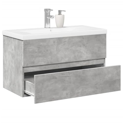 Somanki 2-TLG. Badmöbel-Set Betongrau Holzwerkstoff, Badezimmermöbel, Waschtischunterschrank, Unterschrank Badezimmer, Bad Möbel, Badezimmerschrank - 3324909 von Somanki