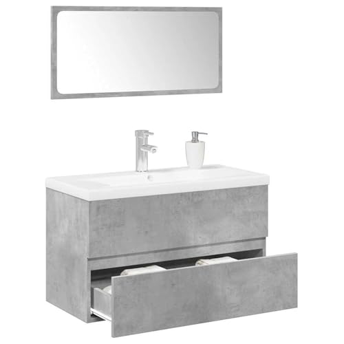 Somanki 3-TLG. Badmöbel-Set Betongrau Holzwerkstoff, Badezimmermöbel Set, Badezimmerschrank, Badschrank, Bathroom Furniture Sets, Bad Möbel Modern Set, Badmöbel - 3324912 von Somanki
