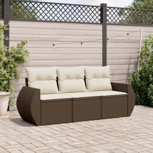 Somanki 3-TLG. Garten-Sofagarnitur mit Kissen Braun Poly Rattan, Balkonmöbel Set, Gartenmöbel Set, Gartenlounge Set, Terassenmöbel, Loungemöbel Terrasse - 3221062 von Somanki
