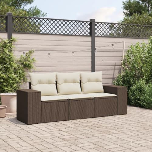 Somanki 3-TLG. Garten-Sofagarnitur mit Kissen Braun Poly Rattan, Balkonmöbel Set, Gartenmöbel Set, Gartenlounge Set, Terassenmöbel, Loungemöbel Terrasse - 3222262 von Somanki