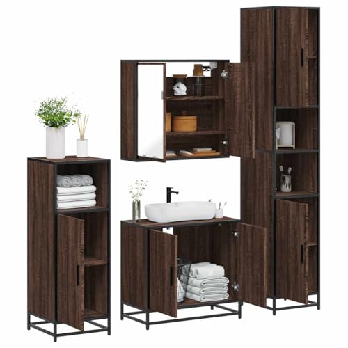 Somanki 4-TLG. Badmöbel-Set Braun Eichen-Optik Holzwerkstoff, Badezimmermöbel Set, Badezimmerschrank, Badschrank, Bathroom Furniture Sets, Bad Möbel Modern Set, Badmöbel - 3301189 von Somanki