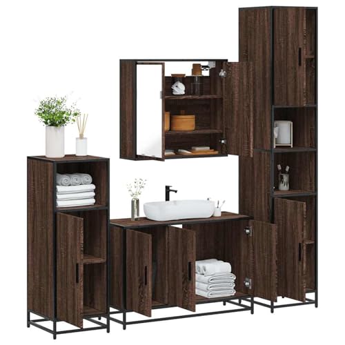 Somanki 4-TLG. Badmöbel-Set Braun Eichen-Optik Holzwerkstoff, Badezimmermöbel Set, Badezimmerschrank, Badschrank, Bathroom Furniture Sets, Bad Möbel Modern Set, Badmöbel - 3301194 von Somanki