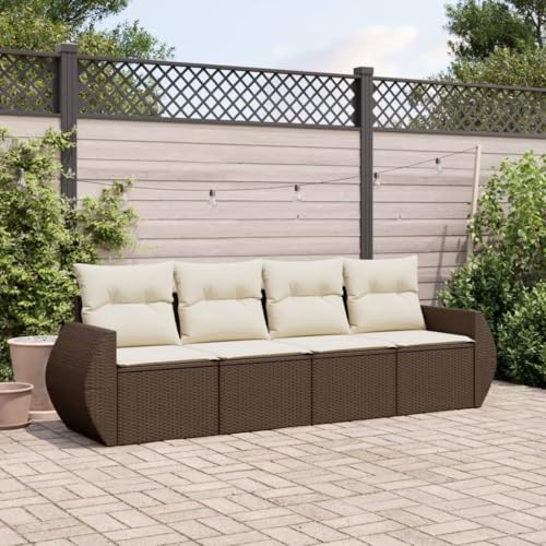 Somanki 4-TLG. Garten-Sofagarnitur mit Kissen Braun Poly Rattan, Balkonmöbel Set, Gartenmöbel Set, Gartenlounge Set, Terassenmöbel, Loungemöbel Terrasse - 3221082 von Somanki