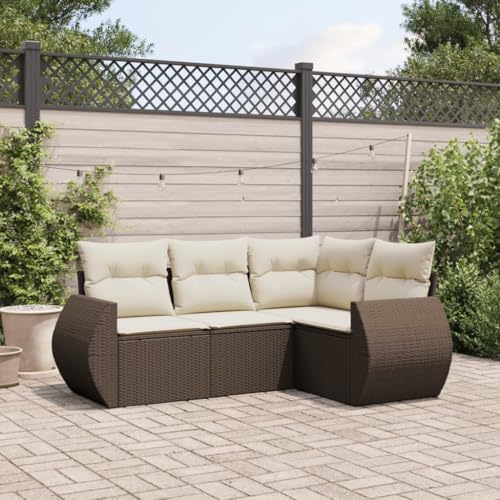 Somanki 4-TLG. Garten-Sofagarnitur mit Kissen Braun Poly Rattan, Balkonmöbel Set, Gartenmöbel Set, Gartenlounge Set, Terassenmöbel, Loungemöbel Terrasse - 3221312 von Somanki