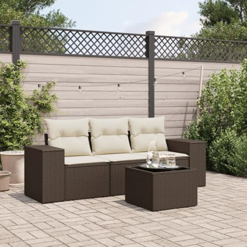 Somanki 4-TLG. Garten-Sofagarnitur mit Kissen Braun Poly Rattan, Balkonmöbel Set, Gartenmöbel Set, Gartenlounge Set, Terassenmöbel, Loungemöbel Terrasse - 3222272 von Somanki