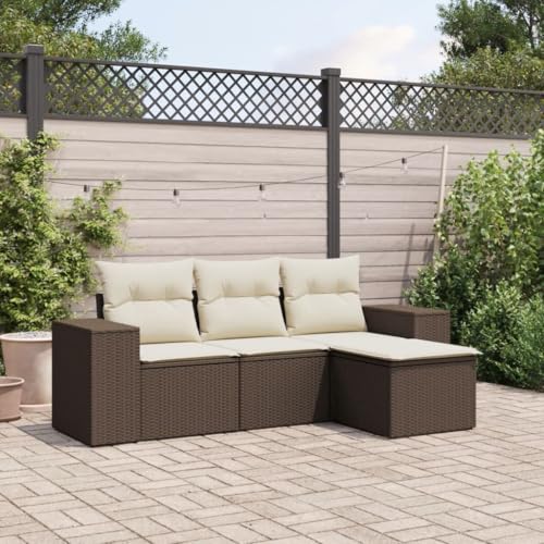 Somanki 4-TLG. Garten-Sofagarnitur mit Kissen Braun Poly Rattan, Balkonmöbel Set, Gartenmöbel Set, Gartenlounge Set, Terassenmöbel, Loungemöbel Terrasse - 3222472 von Somanki