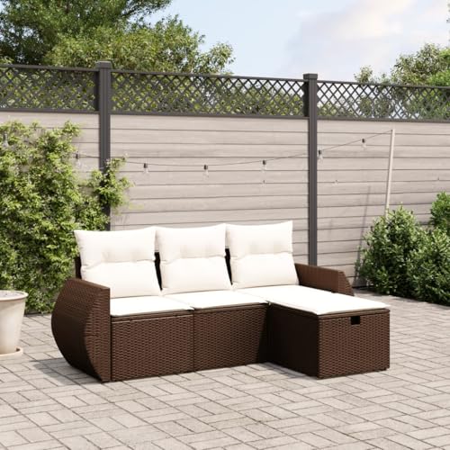 Somanki 4-TLG. Garten-Sofagarnitur mit Kissen Braun Poly Rattan, Balkonmöbel Set, Gartenmöbel Set, Gartenlounge Set, Terassenmöbel, Loungemöbel Terrasse - 3264069 von Somanki