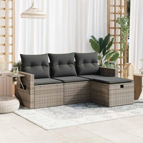 Somanki 4-TLG. Garten-Sofagarnitur mit Kissen Grau Poly Rattan, Balkonmöbel Set, Gartenmöbel Set, Gartenlounge Set, Terassenmöbel, Loungemöbel Terrasse - 3325456 Somanki 4-TLG. Garten-Sofagarnitur mit Kissen Grau Poly Rattan, Balkonmöbel Set, Gartenmöbel Set, Gartenlounge Set, Terassenmöbel, Loungemöbel Terrasse - 3325456 von Somanki