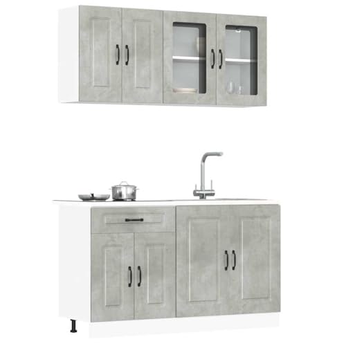 Somanki 4-TLG. Küchenschrank-Set Kalmar Betongrau Holzwerkstoff, Küchenzeile, Küchenmöbel, Küchenunterschränke, Küchenblock - 3314855 von Somanki