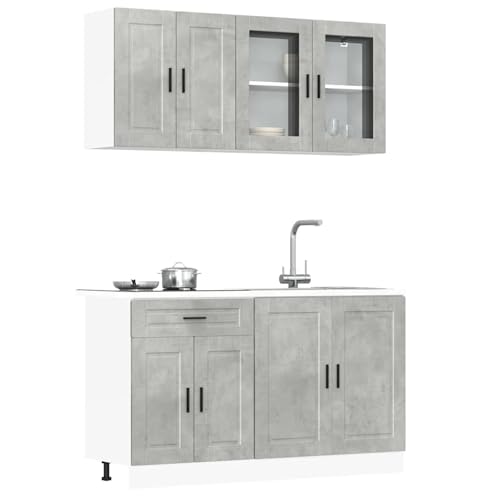 Somanki 4-TLG. Küchenschrank-Set Kalmar Betongrau Holzwerkstoff, Küchenzeile, Küchenmöbel, Küchenunterschränke, Küchenblock - 3314875 von Somanki
