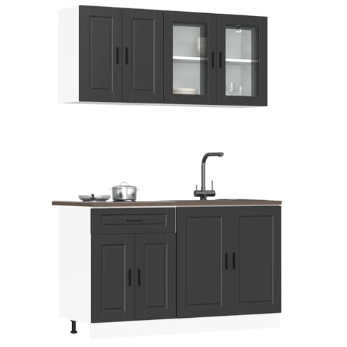 Somanki 4-TLG. Küchenschrank-Set Kalmar Schwarz Holzwerkstoff, Küchenzeile, Küchenmöbel, Küchenunterschränke, Küchenblock - 3314872 von Somanki