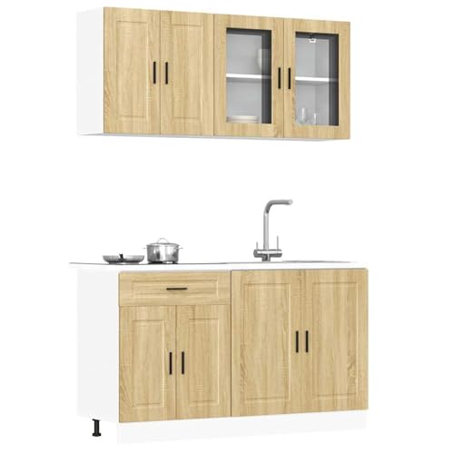 Somanki 4-TLG. Küchenschrank-Set Kalmar Sonoma-Eiche Holzwerkstoff, Küchenzeile, Küchenmöbel, Küchenunterschränke, Küchenblock - 3314874 von Somanki
