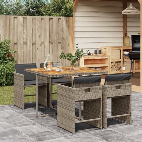 Somanki 5-TLG. Garten-Essgruppe mit Kissen Grau Poly Rattan, Esstisch Mit Stühlen Set, Gartenmöbel Sitzgruppe, Balkon Möbel, Gartenlounge Set, Terrassenmöbel, Balkonmöbel Set - 3211082 von Somanki